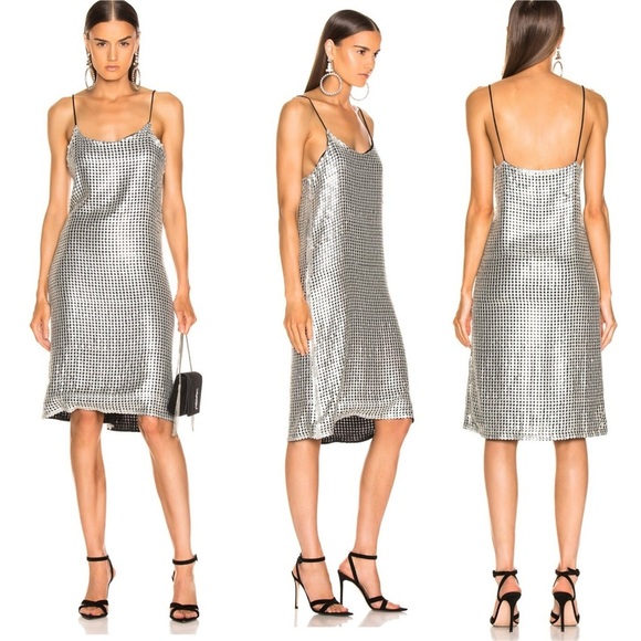 DODO BAR OR Etta Silver Metallic Sequin Spaghetti Strap Midi Slip Dress small - Picture 1 of 13